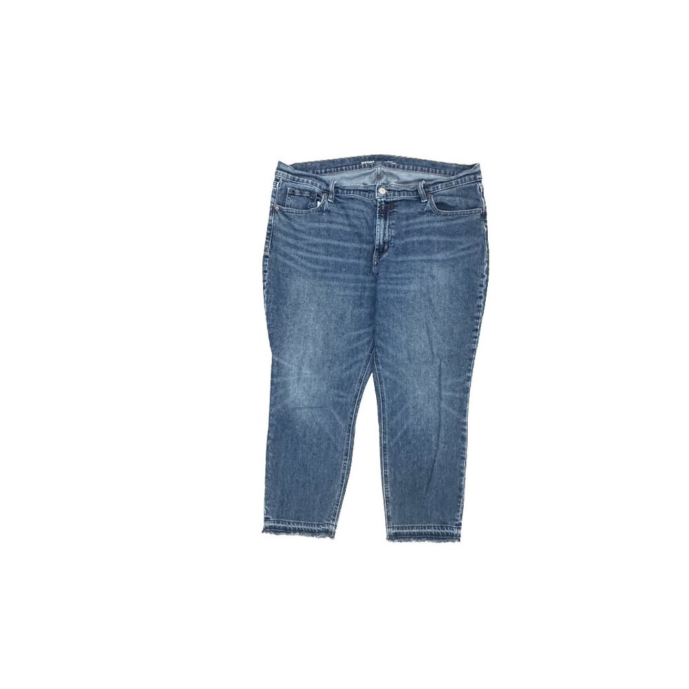 Old Navy Boyfriend Jeans Womens 16 Blue Mid Rise Raw Hem Dark Wash Denim‎